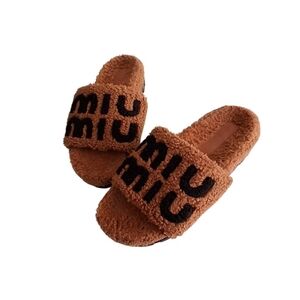 MIU MIU extralight brown sherpa womens fuzzy shearling slides